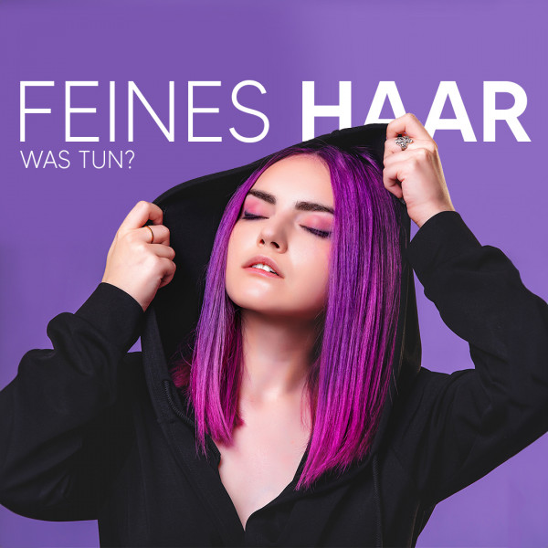 Frau mit lila Haaren und schwarzem Hoodie